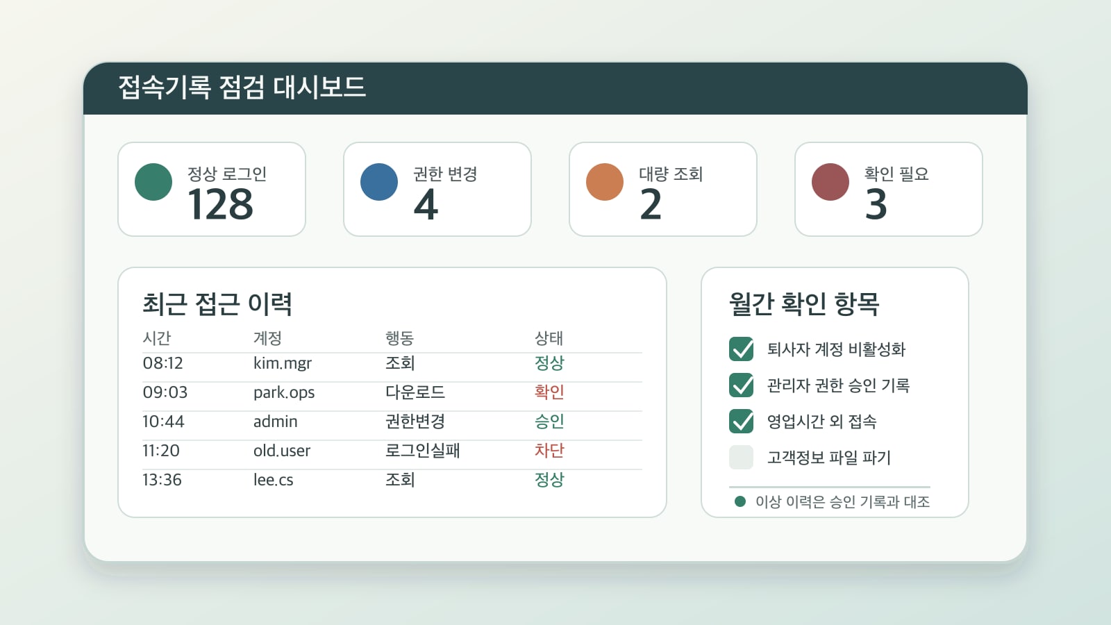 고객정보는 계정 목록부터 정리합니다 참고 이미지